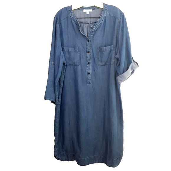 Spense Shirt Dress Womens Lyocell Sz M Blue Chambray Button Up Roll Tab Sleeves - Picture 1 of 10